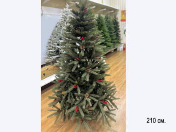 Елка 210 см арт. 2028-601-210 Зеленая №7 литье с пвх шишки, ягоды круглые иголки в кор.