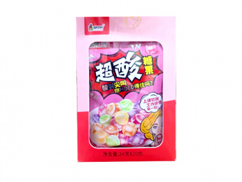 Конфета арт. 502029-2 Суперислая "Клубника" 24 г 20 шт. в розовой кор./