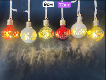 Игрушка-подвеска арт. LC20-004-601 "Шар" свет. цвета микс 9 см (12 шт.) в пак.