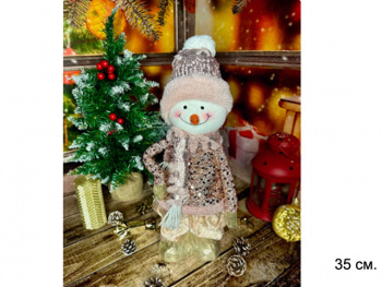 им Снеговик арт. W6908AB-2 Мальчик в розовом костюме с пайетками 35 см в пак.