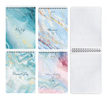 кс_Блокнот арт. 114360 А5 (146х206 мм), 60 л. гребень, картон, клетка BRAUBERG "Мрамор"