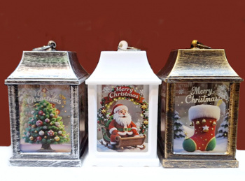 Фонарь Новогодний арт. 69084-502 С пожеланием ассорти 10*6 см свет (12 шт.) шоубокс