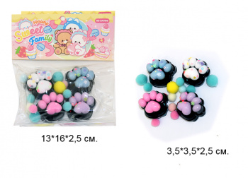 Антистресс арт. 78785 Лапка мальтоза цвета микс черные Набор 4 шт. (16 шт.) шоубокс