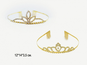 Диадема арт. DP-24D-080-709 Стразы золото 1 шт. в пак. (24 шт.)