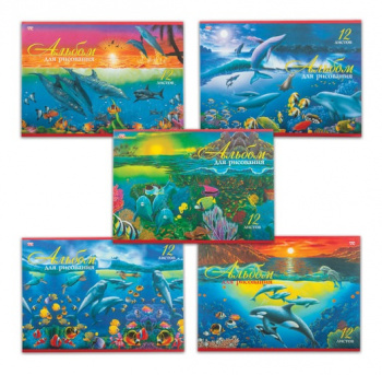 кс_Альбом для рисования арт. 103400 А4, 12 лист скоба, обложка офсет, HATBER VK 205х290мм "Дельфины"